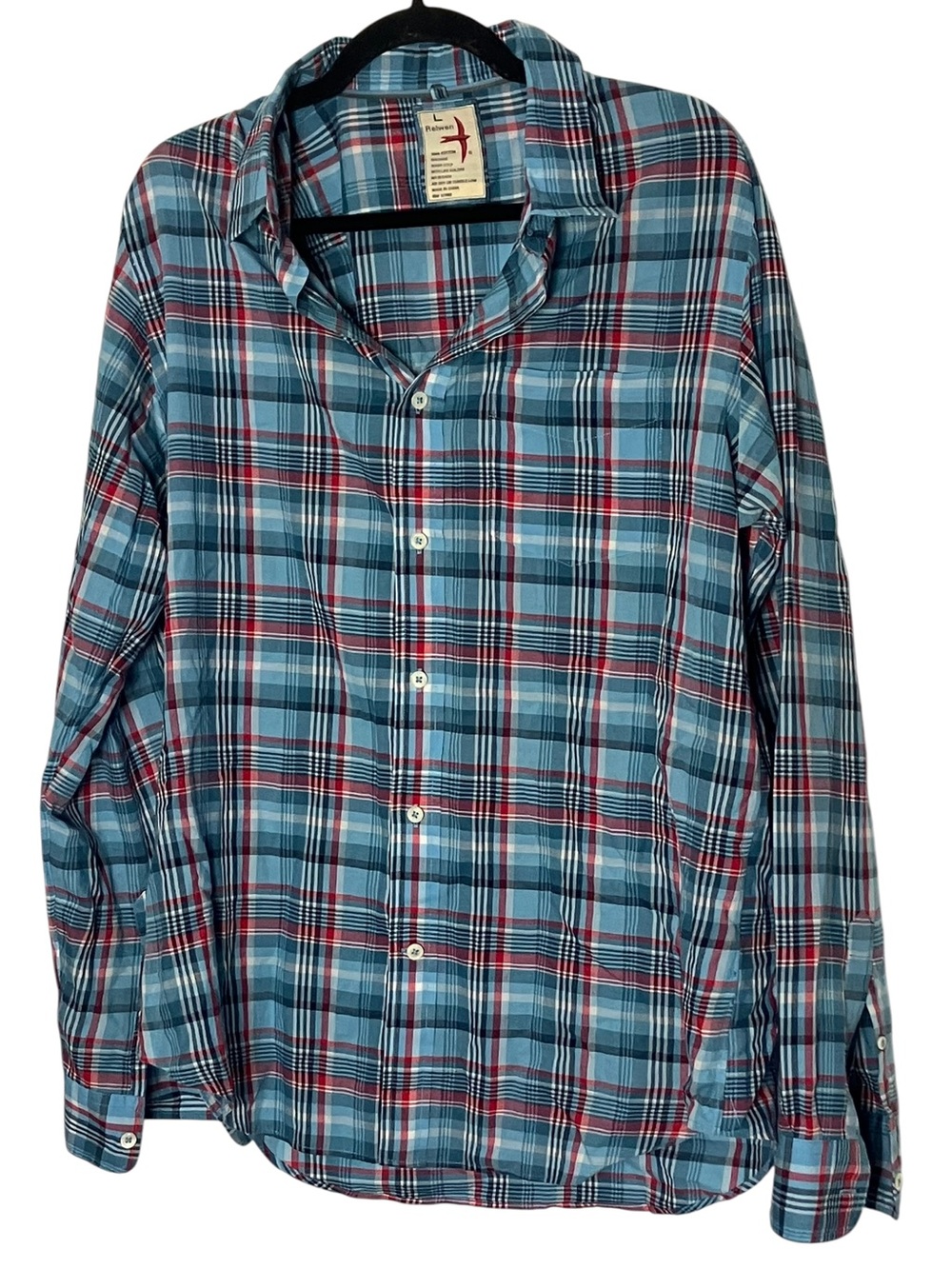 Relwen Plaid Button Down Camp Shirt Large